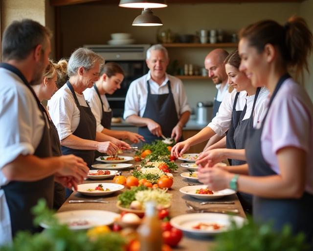 Un gruppo di persone partecipa a un corso di cucina